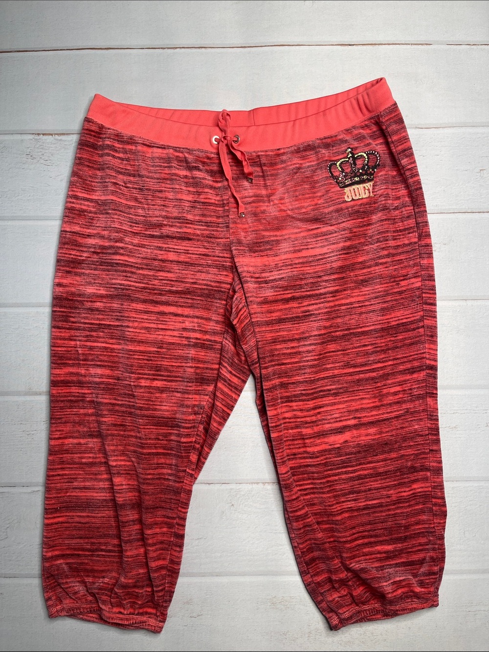 Juicy Couture Velour Capri Pants Coral Pink Space Dye XL Ladies Back Pockets